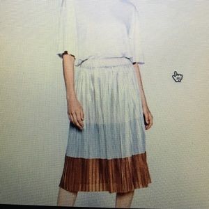 ZARA PLEATED METALLIC TRI COLOR MIDI LONG SKIRT